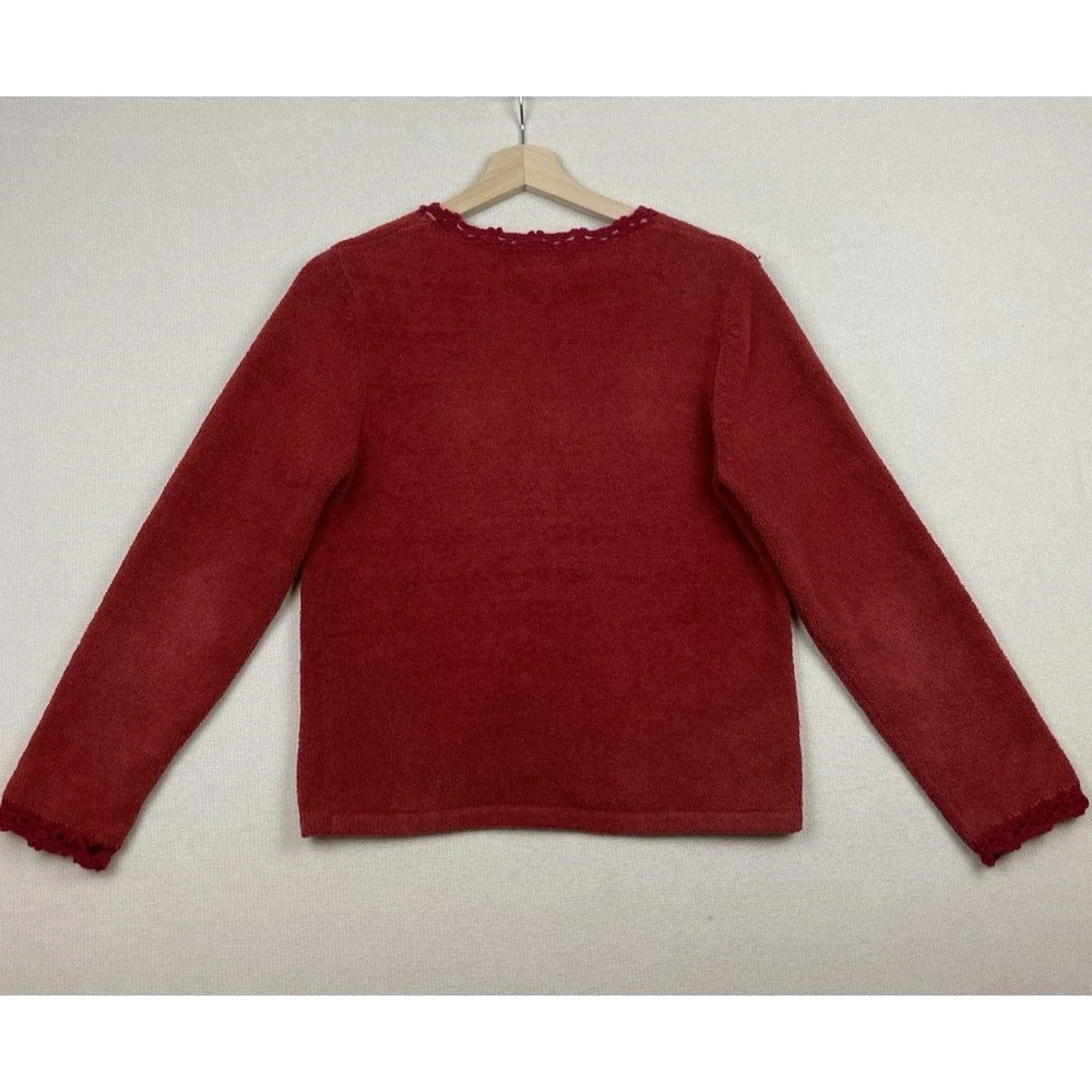 J. Jill Women's‎ Chenille Cardigan Sweater XS Holiday Crochet Trim Buttons Soft